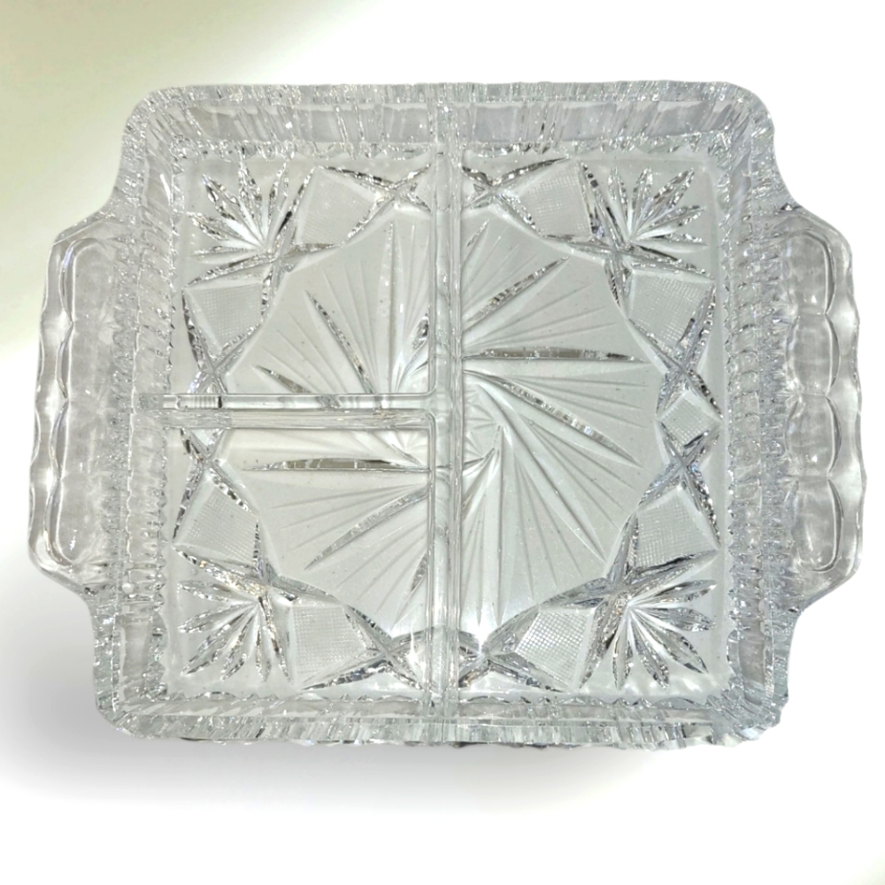 Vintage Lead Crystal Divided Serving Dish Bohemian Glass